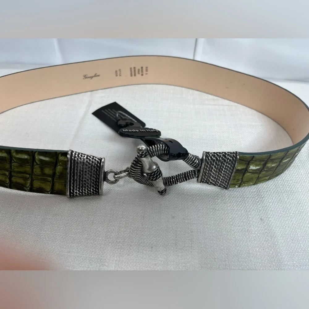 Garuglieri Womens Genuine Leather Made In Italy Snake Print Green Belt L NWT